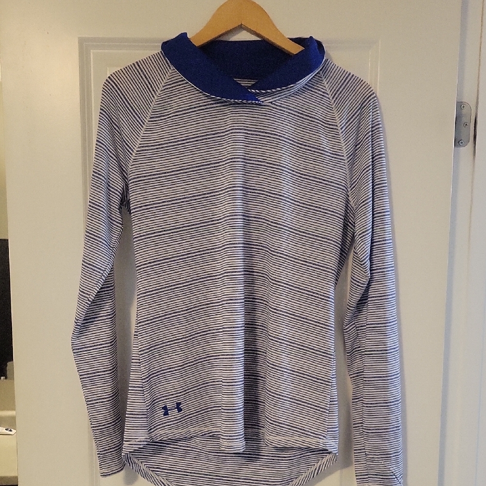 Under Armour Blue and White Striped Long Sleeve Shirt